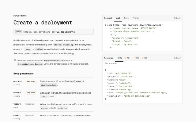 API endpoint reference