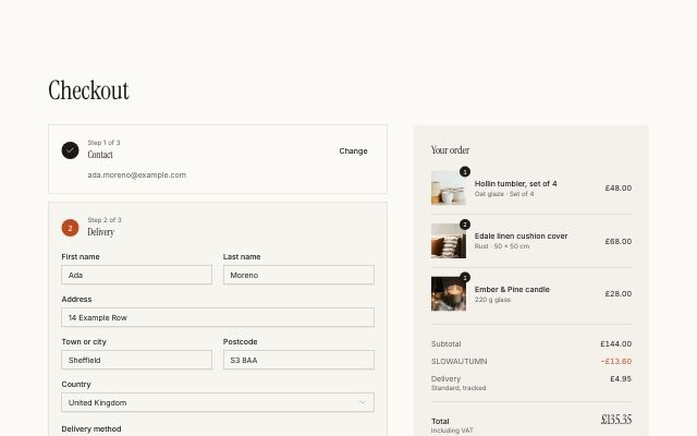 Three-step checkout with an order summary