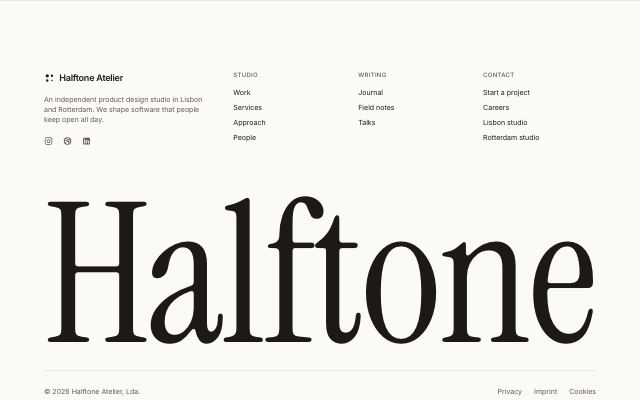 Footer with an oversized wordmark