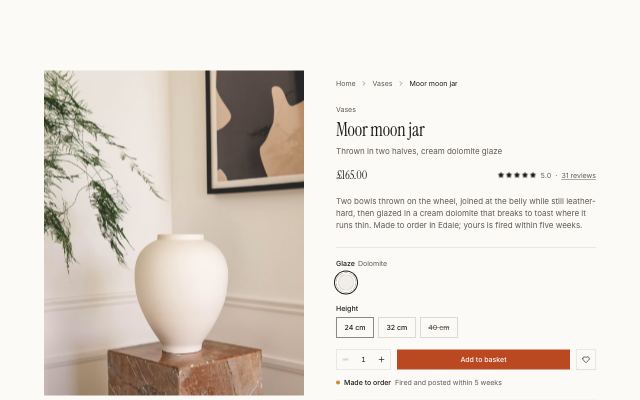 Product page with the making story