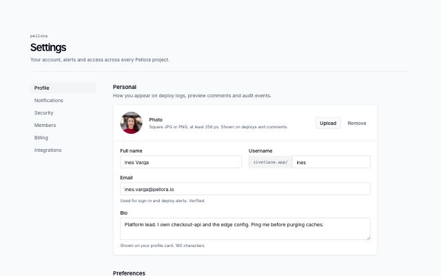 Profile settings