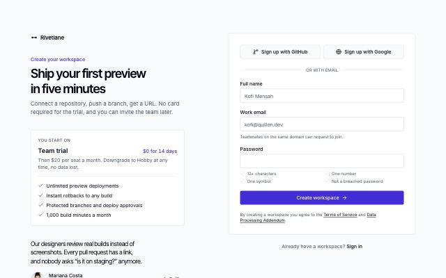 Sign-up form with plan hint