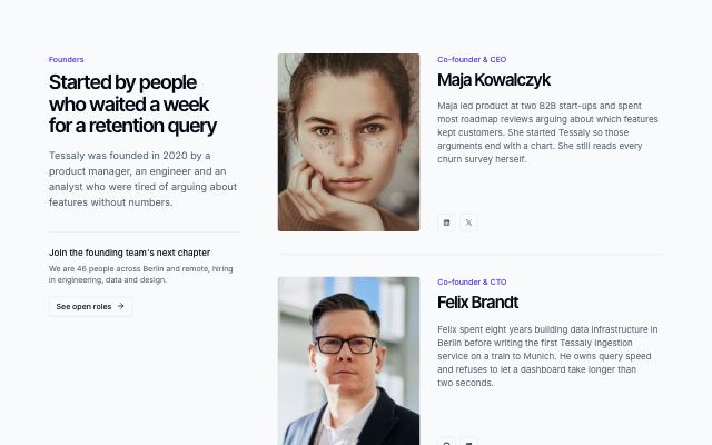 Founders with large portraits and bios