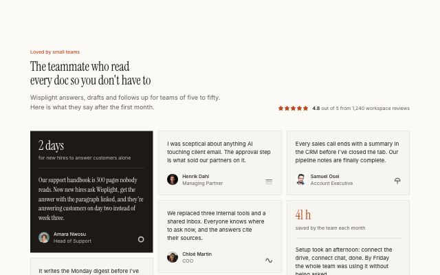 Wall of customer quotes